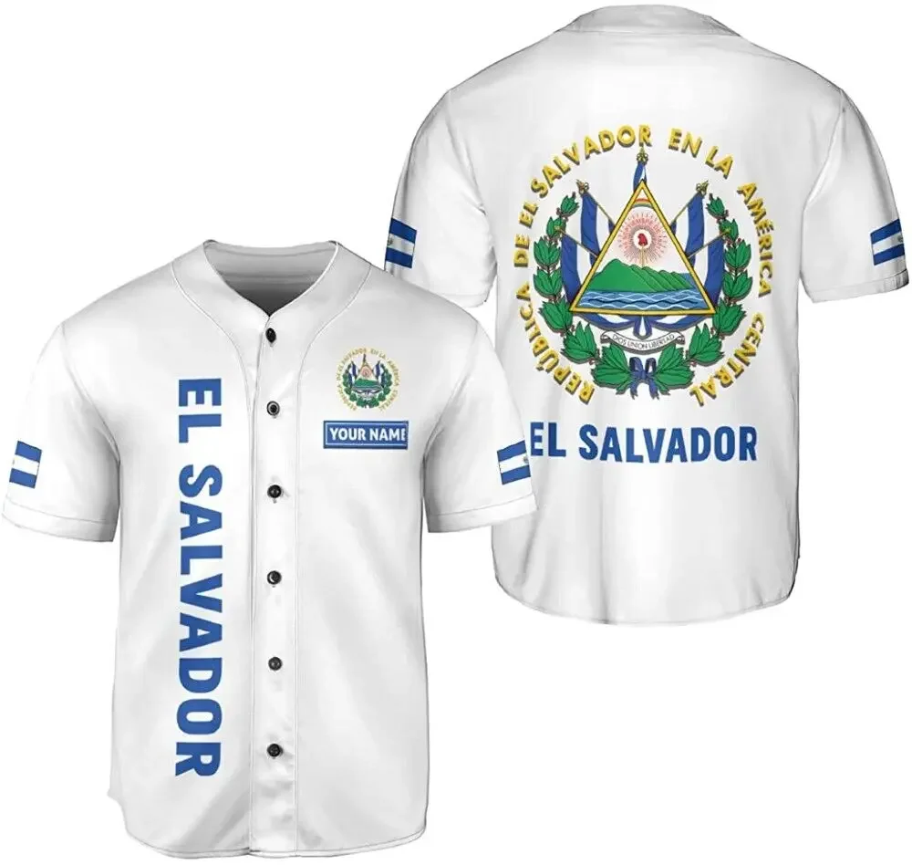 New El Salvador Custom Name Baseball Shirt Jersey Summer New Fashion 3DPrint Funny Beach Short Sleeve Sport Casual Jersey