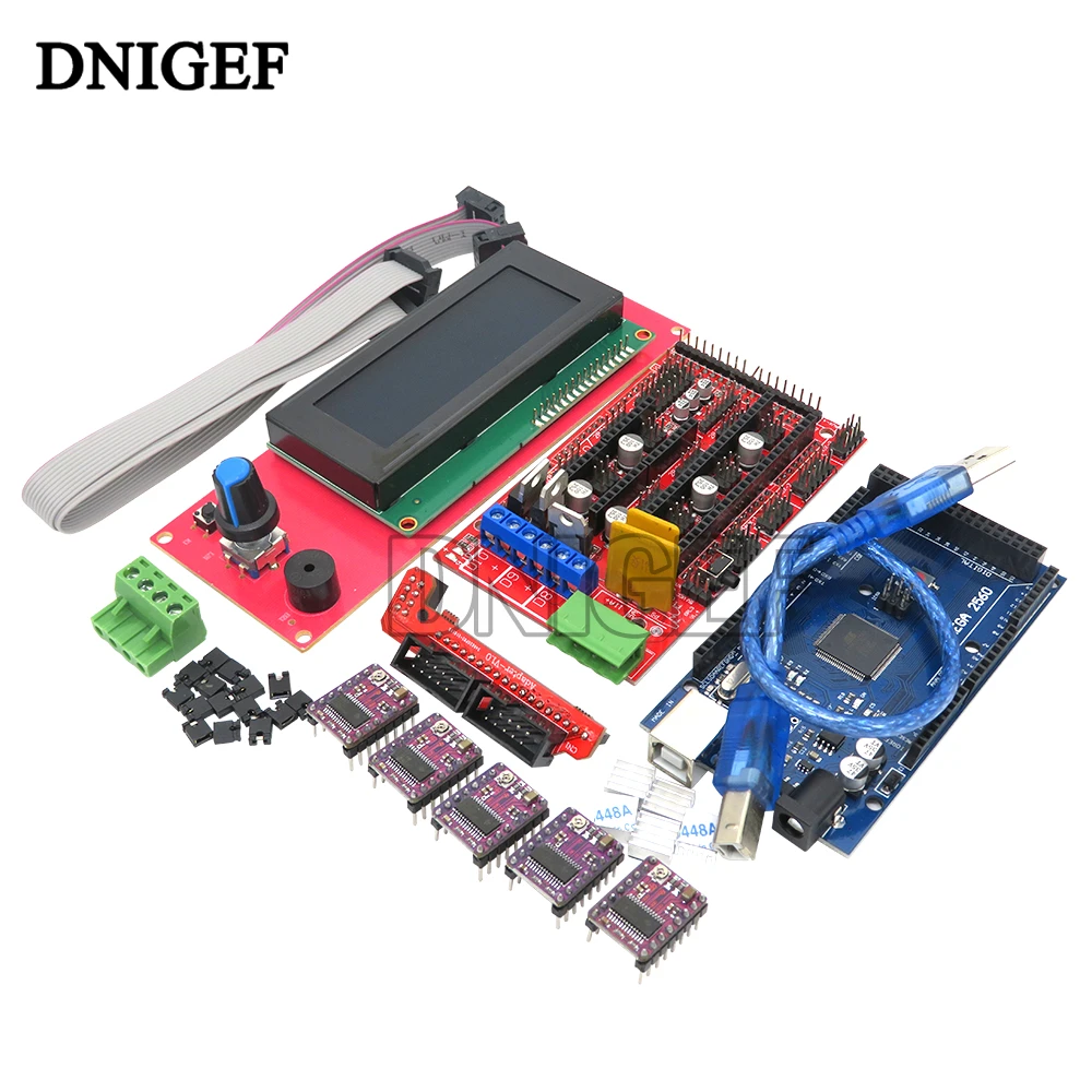 3D Printer 1PCS Mega 2560 R3 + 1pc RAMPS 1.4 control panel+ 5pcs DRV8825 Stepper Motor Drive Carrier Reprap for 3D printer kit