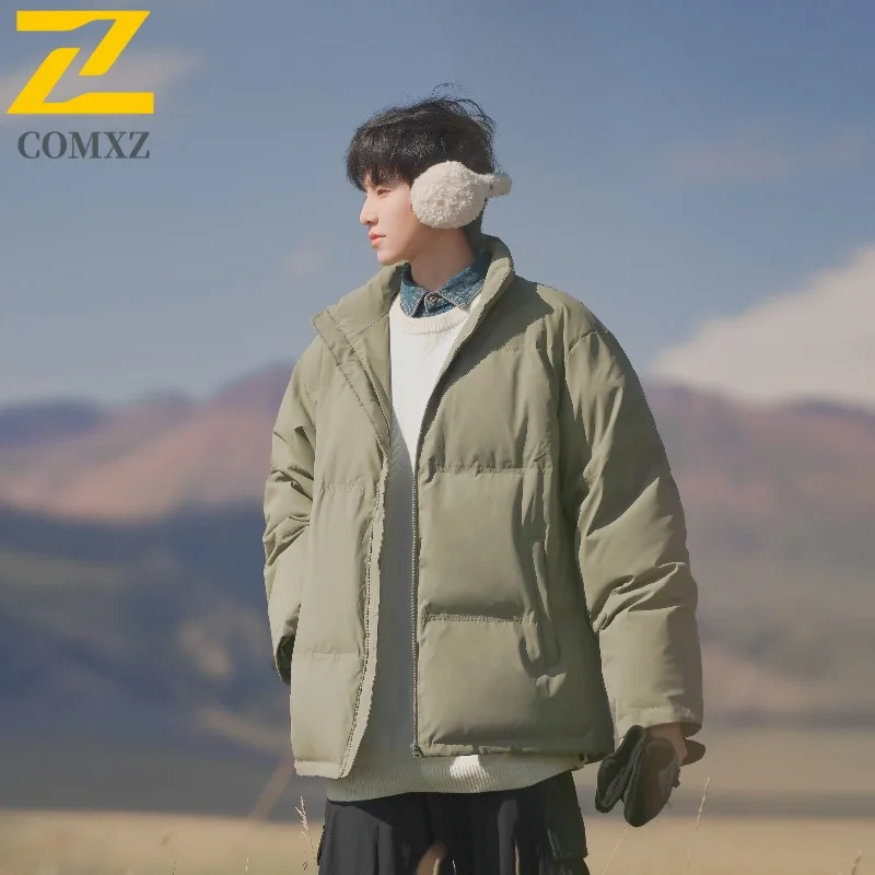 COMXZ Men Parker Coat Thickened Warm Ski Street Windproof Cold-Resistant Travel Cotton-Padded Jacket Loose Snow Puffer Jackets