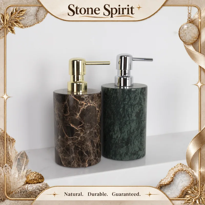 【Natural】Luxury Hotel & Club Soap Dispenser Set, Marble Lotion Bottle & Towel Tray, Bathroom Vanity Decor