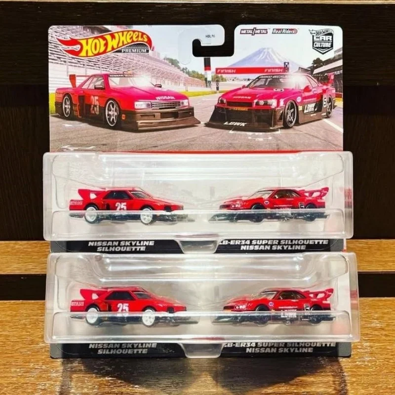 

Hot New Genuine Stock Hot Wheels Silhouette Double Car Set Nissan God Of War R34 Alloy Small Car Iron Sole Festvial Gifts
