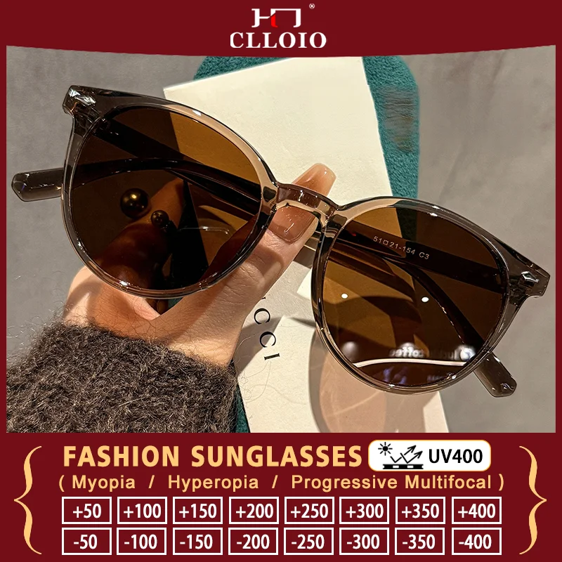 

CLLOIO Women Round Myopia UV Protection Sunglasses Trendy Colored Prescription Glasses For Summer Beach Travel Driving Shopping