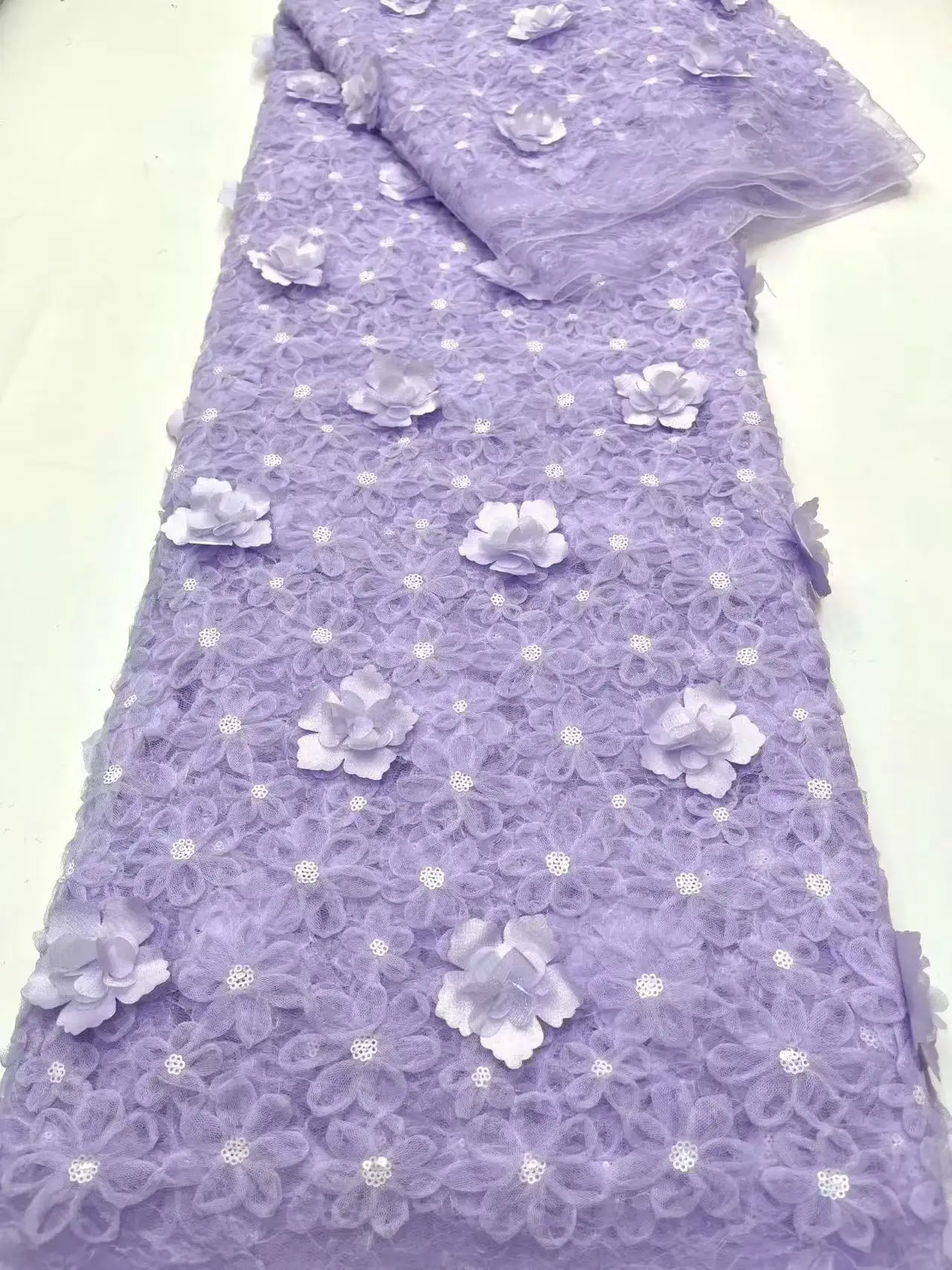 African 3D Flower Lace Fabric Embroidery French Mesh with Sequins for Groom Nigerian Tulle Lace Fabric Perfect for Party  5 Yard