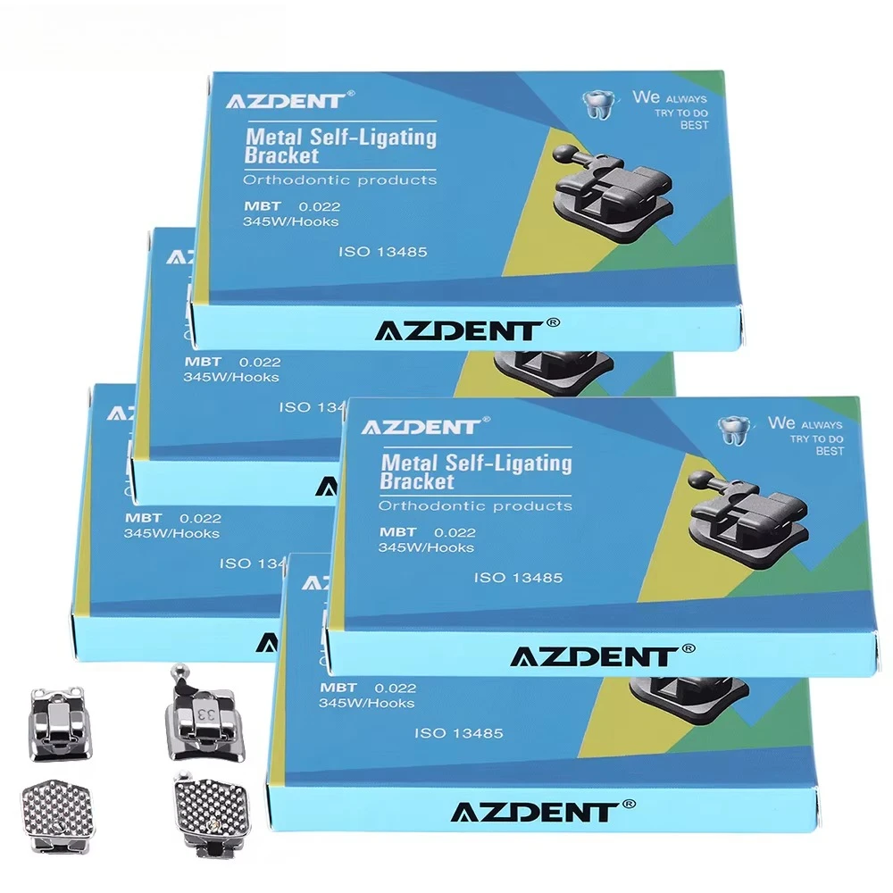 AZDENT 5 Boxes Dental Brackets Orthodontic Braces Passive Self Ligating MIM Monoblock With Buccal Tubes MBT/Roth 0.022 345 Hooks