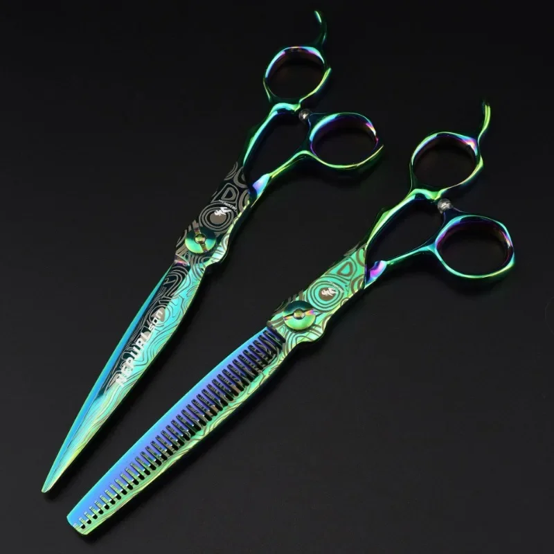 

Nepurlson 7 Inch Damascus Hair Scissors Professional Barber Shears Hairdressing Cutting Thinning Scissors Green