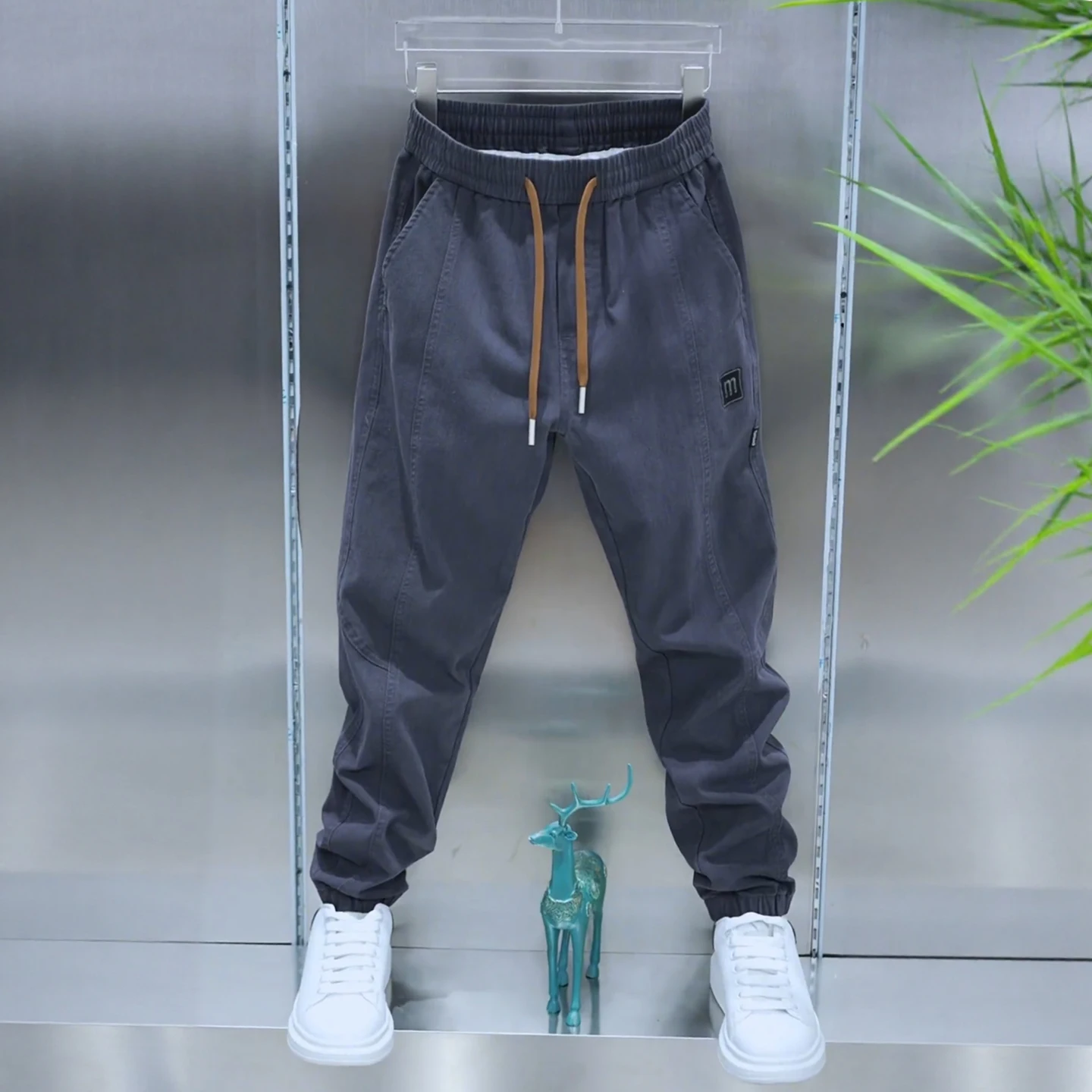 

Trendy Men's Casual Pants Dstring Elastic Waist Baggy Cotton Blend Busin Casual Sle Faionable All-Match Loose Fit