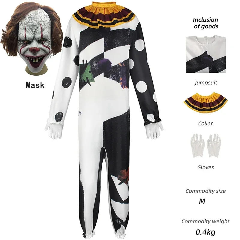 New Halloween Party Costumes Art The Clown Cosplay Terrifier Cosplay Costume Horror Clown Bodysuit Mask Full Suit for Men Adult