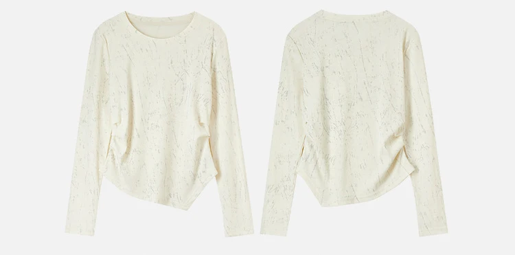 SENTUBILA Baumwoll-Druck-T-Shirt für Damen, Falten, unregelmäßiger Strick, Rundhalsausschnitt, lange Ärmel, einfache Crop-Tops, Frühjahr 2026, 151T58434 – Detail 27