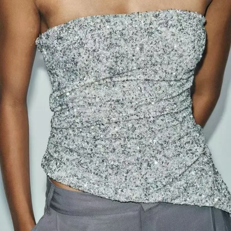Eye-catching Sexy Backless Bandeau Beaded Top Fashionable Elegant Women's New Arrival Hign End Design Slim Fit Chic Summer Top