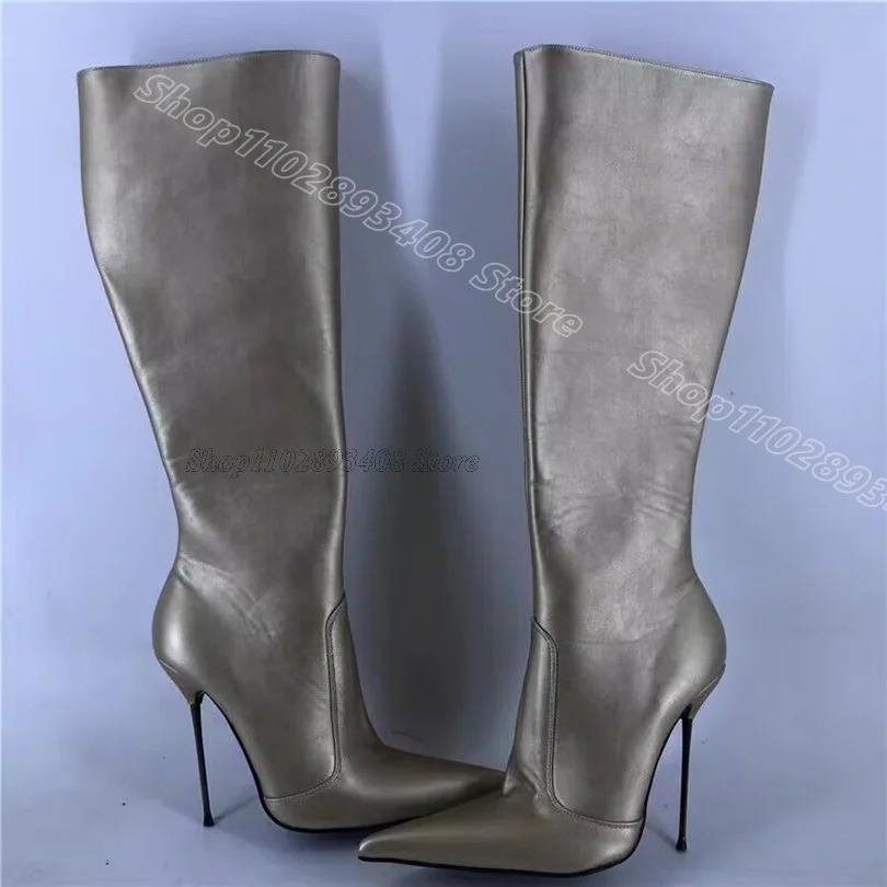 

Gold Side Zipper Metal Heels Boots Pointed Toe British Style Spring Dress Party Fashion Women Boots 2024 Zapatos Para Mujere