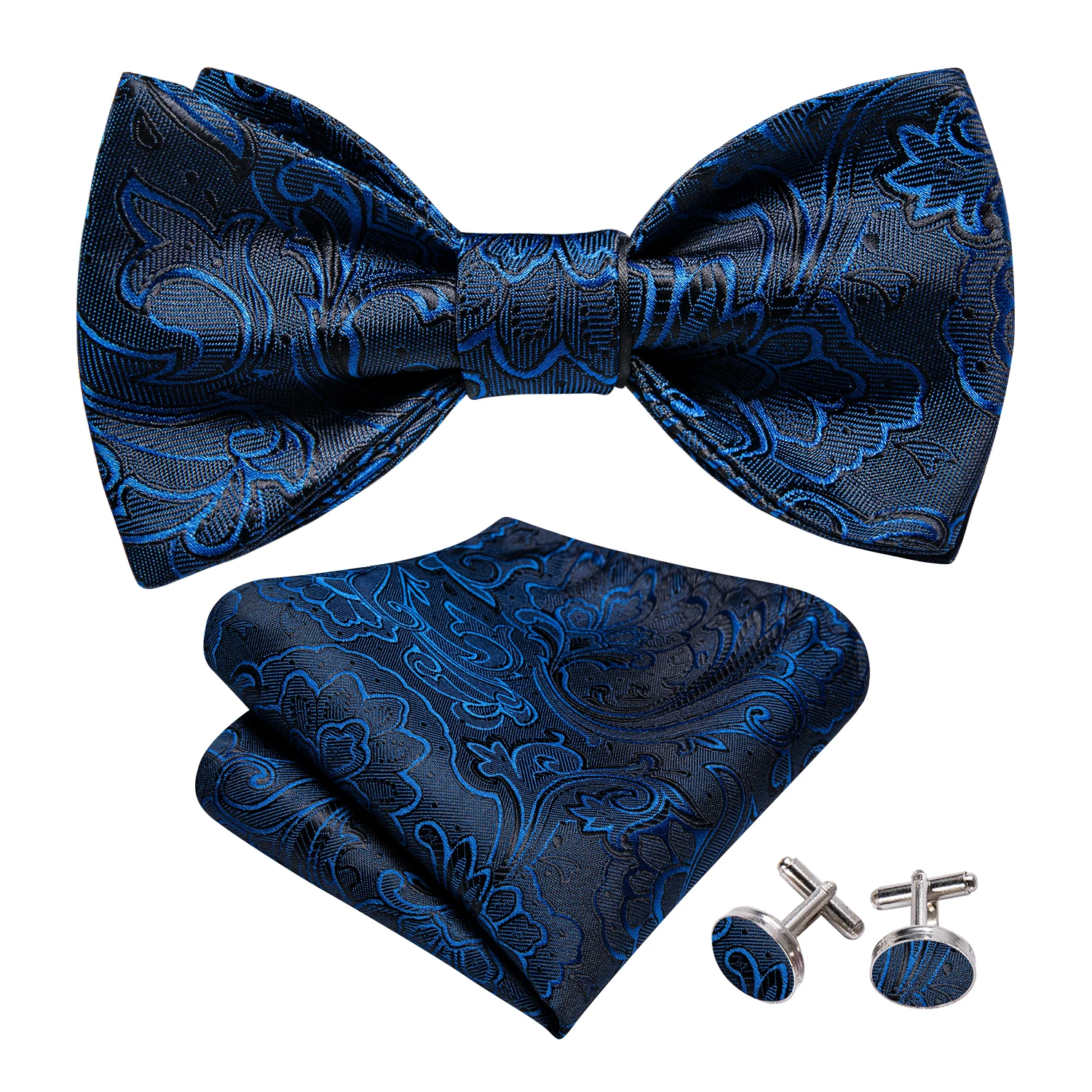 Barry.Wang dasi kupu-kupu pria sutra 100 warna Jacquard Paisley dasi kupu-kupu bunga Hanky kancing manset untuk pria bisnis pernikahan
