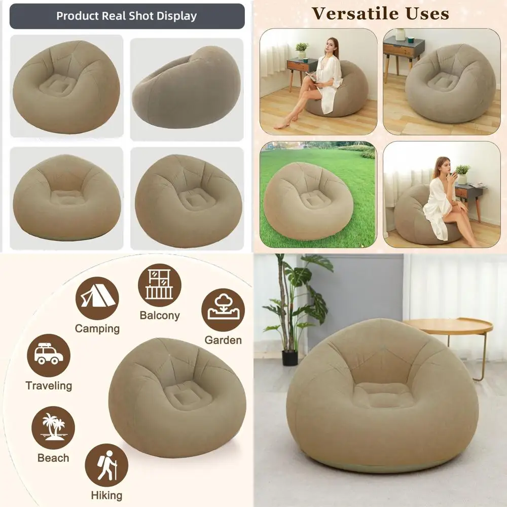 

Портативные надувные кресла-мешки для взрослых - для улицы, кемпинга, как ленивый диван, портативные шезлонги для вечернего киношопера (4 шт., цвет кофе)