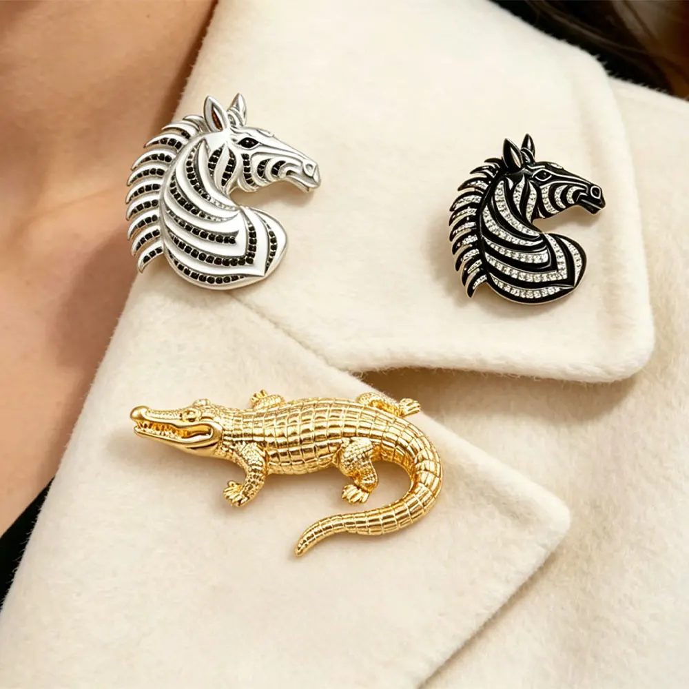 Animal Theme Brooch Set Of 3 Zebra And Leopard Crystal Embellished Statement Jewelry For Womens Daily And Party Wear