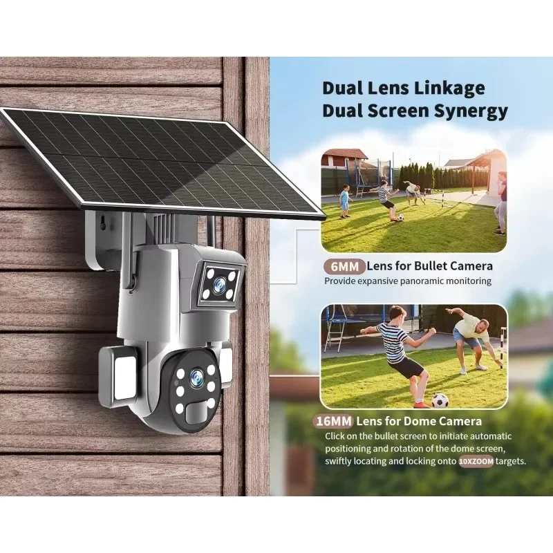 Kamera Solar Ubox App Dual Wire-Free 4K UHD 10x Zoom Floodlight Night Vision Waterproof A50 8MP 4G H.265 WIFI Network CMOS Cloud