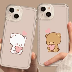 Cartoon Bear Bunny Whale Clear Couple Phone Case For iPhone 16 15 14 13 12 11 Pro Max Plus Mini XS XR X 7 SE Paired Cover Fundas