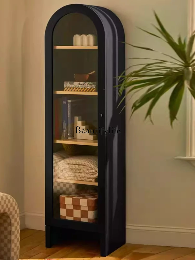 

ls 42 French solid wood double door dining side villa American country glass door curved display cabinet