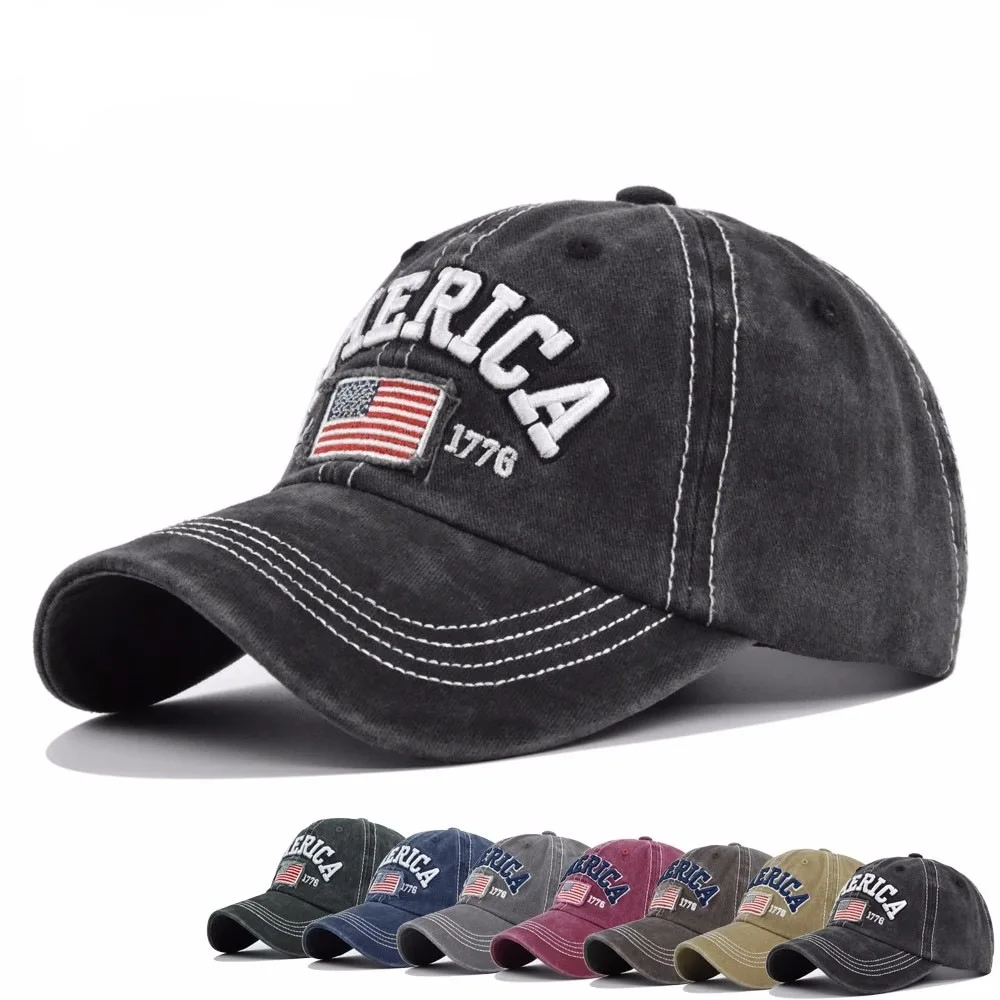 Hot sale washed clothe embroidered American baseball cap for men and women embroidered retro cowboy all-match sunscreen cap