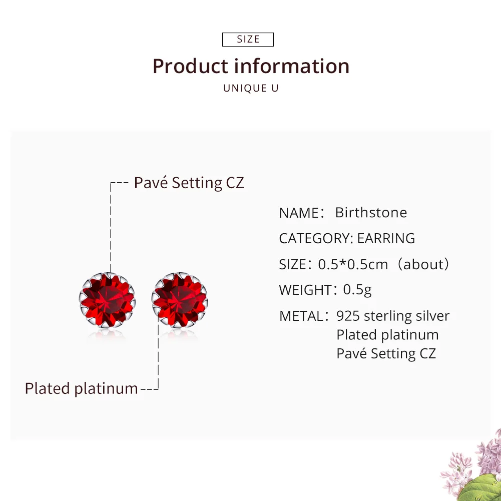 Jiangyuan fine silver jewelry classical birthstone earrings stud 925 sterling silver jewelry colorful zircon earrings for women