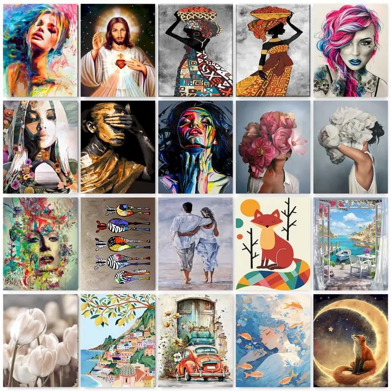 

GATYZTORY 60X75cm Oil Painting By Numbers Animal and women DIY Paint by numbers On Canvas Home Decor Frameless Digital Painting