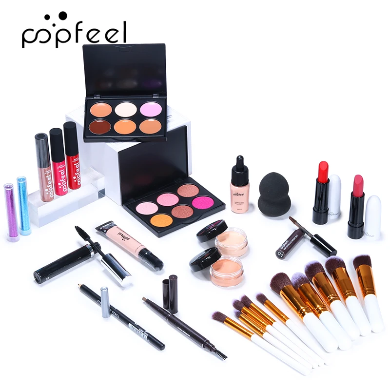 ALL IN ONE Full Professional Cosmetics Makeup kit(eyeshadow, lip gloss,lipstick,makeup brushes,eyebrow,concealer)withbag