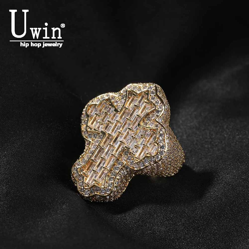 

Uwin Baguette Cz Cross Rings For Men Women Iced Out Cubic Zirconia Fashion Hip Hop Jewelry Gifts