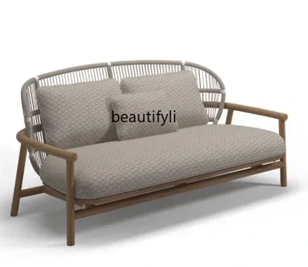 

02 Outdoor sofa teak rattan courtyard balcony leisure sofa chair hotel homestay furniture