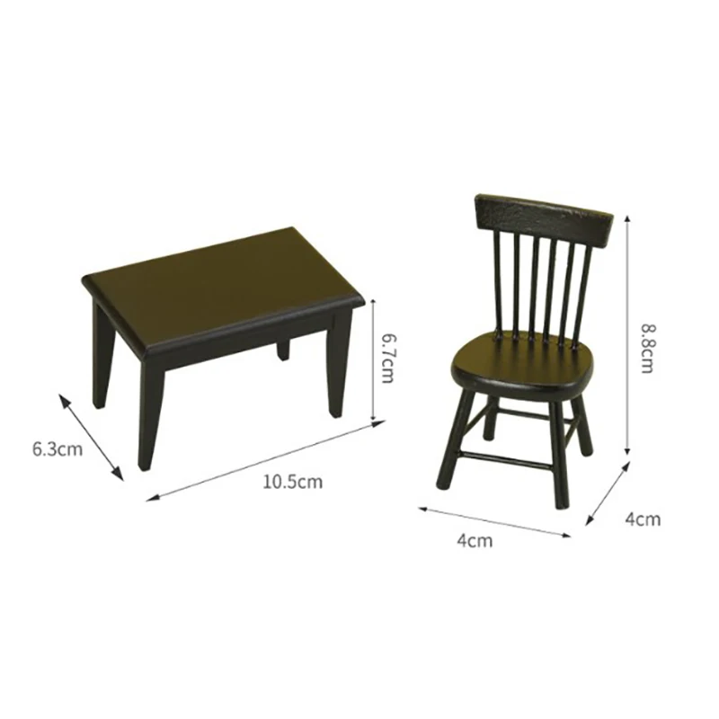 1:12 Dollhouse Kitchen Restaurant Mini Dining Table Food Black Table Chairs Scene Model Wooden Furniture Decor Toy Accessories
