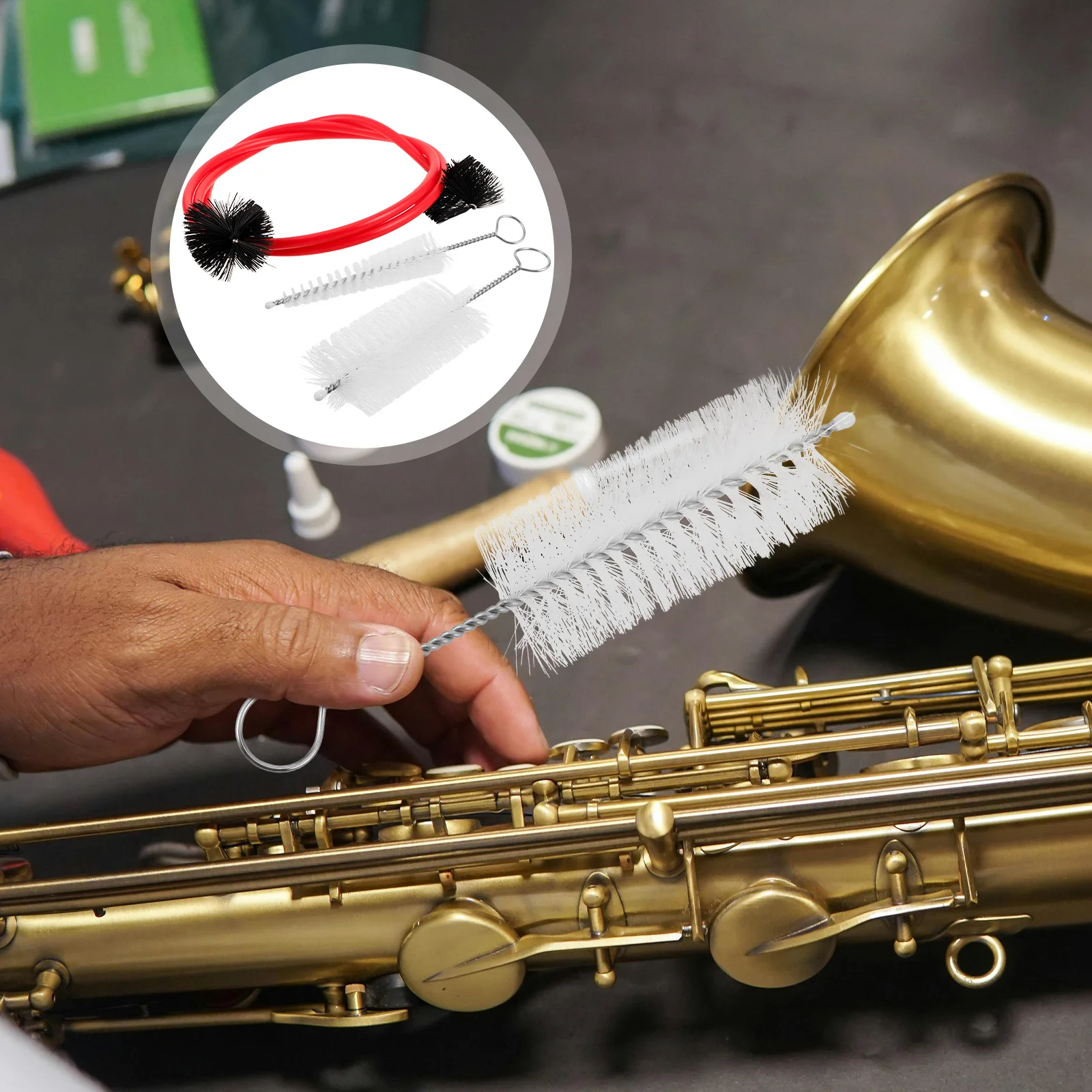 

1 set Trumpet Cleaning Kit Stainless Steel Handle Flexible Spring For Saxophone Flute Trombone Pipe Cleaner Brush Instrument