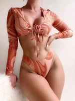 Traje de Baño de Dos Piezas con Aberturas y Mangas Largas para Mujer, Bikini, Ropa de Baño, Traje de Baño, Ropa de Playa, Verano 2026