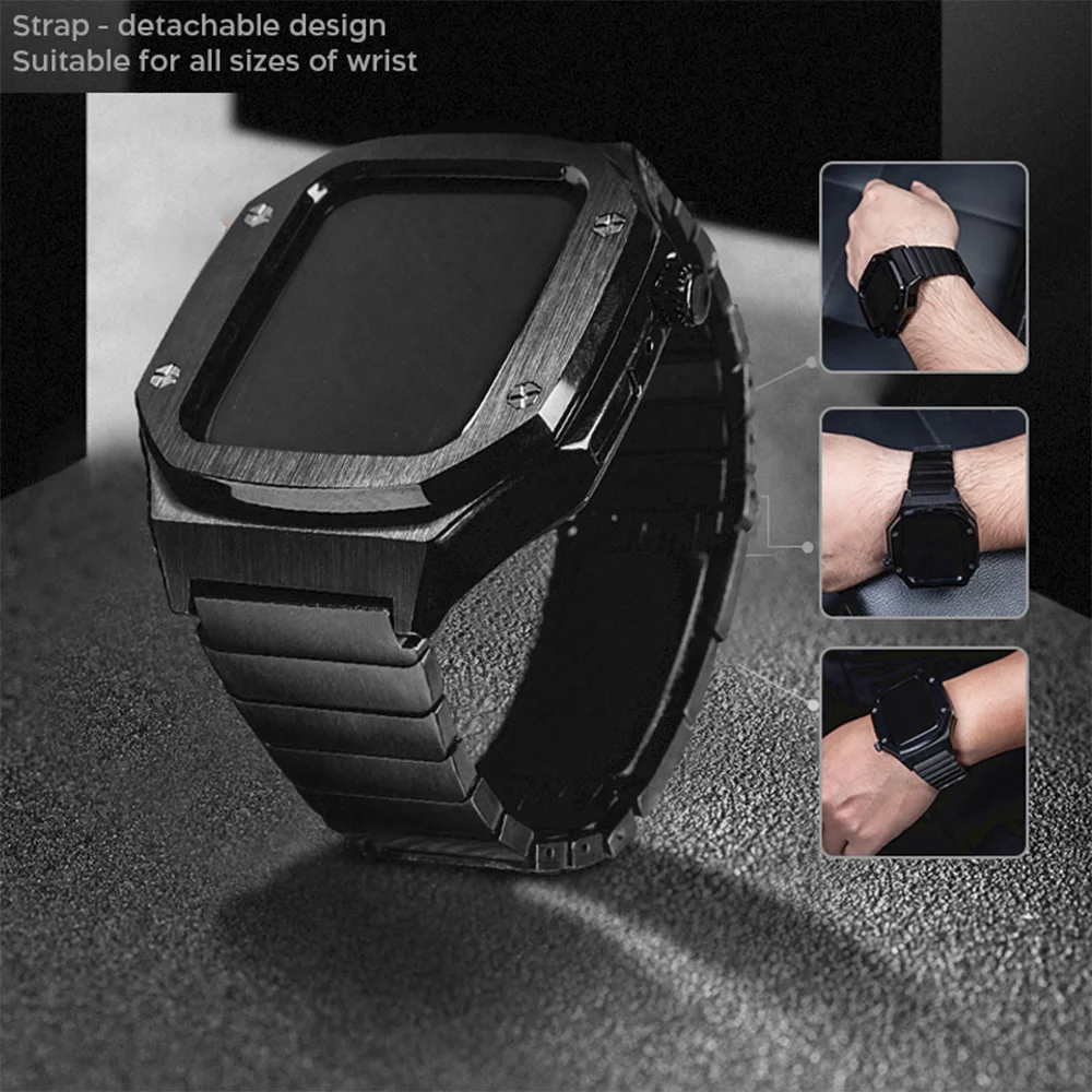 Case+Strap For Apple Watch 45mm 44mm Modification Kit Link Bracelet+Metal protective shell iWatch Series 8 7 6 5 3 SE Wristband