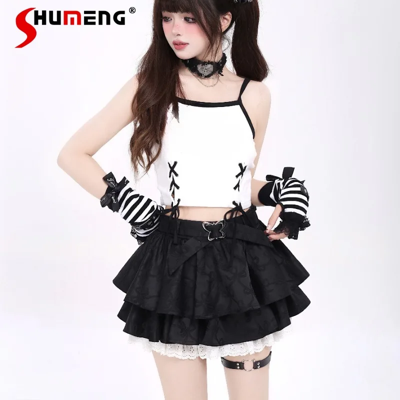 Women's Clothing Long Leg Special Effect Japanese Lolita Style Bow Dark Pattern Bubble Skirt A-line Hot Girl Short Cake Skirts