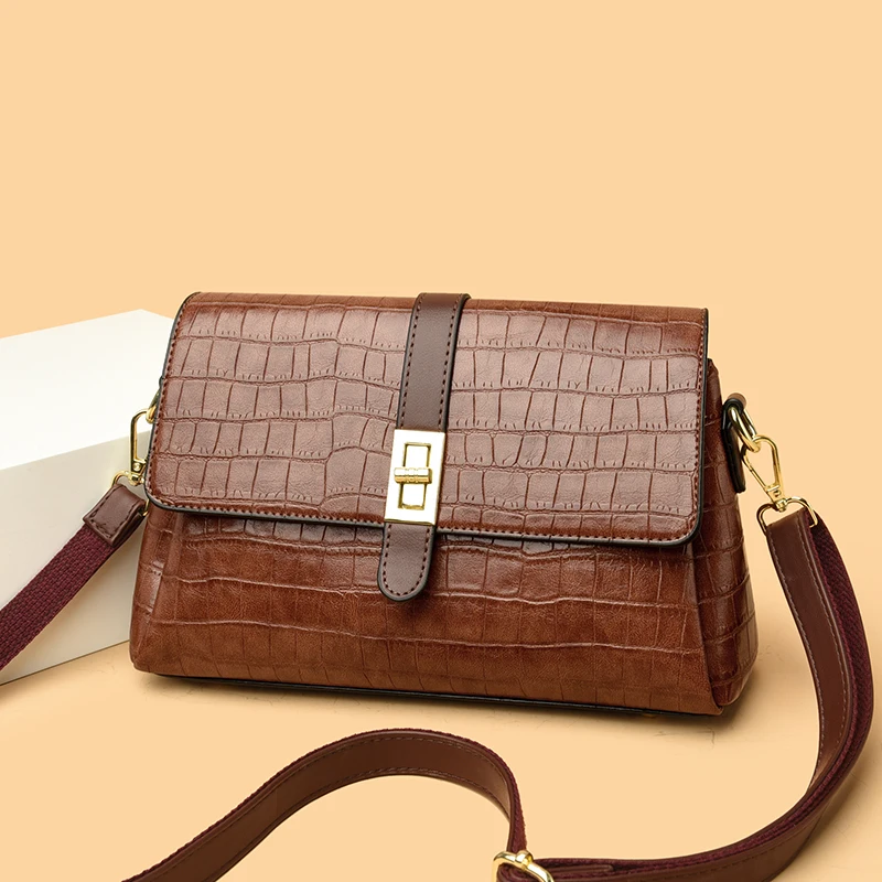 Stylish Women Crossbody Bag Oil Wax Leather Vintage Design Shoulder Purse Solid Color Small Handbag for Casual Outings & Travel