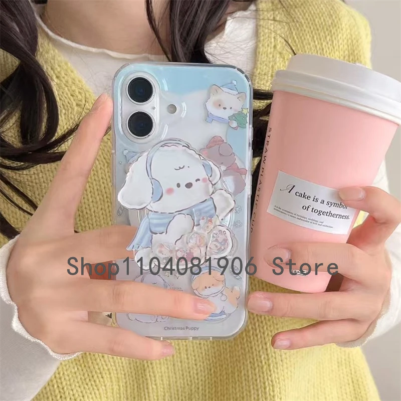 

Korean Cute Quicksand Shake Puppy Magnetic Holder Phone Stand GripTok Grip Tok Support For iPhone 16 15 For Magsafe Accessories