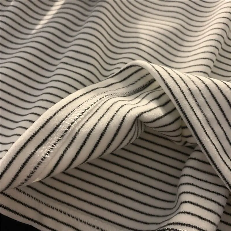 American Vintage Stripe Long Sleeve Tshirt Lazy Loose All-match Slim Minority Crop Top Chic Ins Personalized Streetwear Mujer