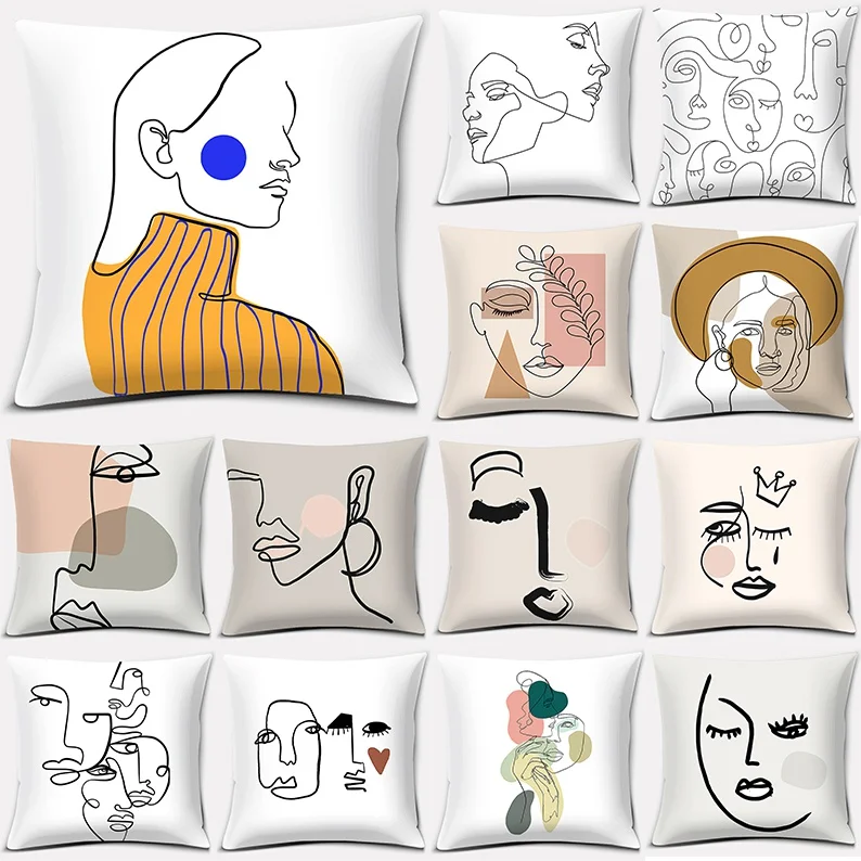 Home Decor Car Sofa Cushion Cover Abstract Face Collection Print Square Pillowcase