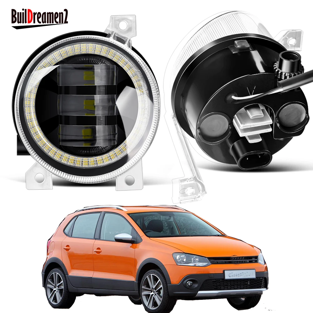 2 X Angel Eye LED Fog Light Assembly For Volkswagen VW Polo Cross 2011-2017 30W 9006 Car Left + Right Lens Fog Daytime Lamp DRL