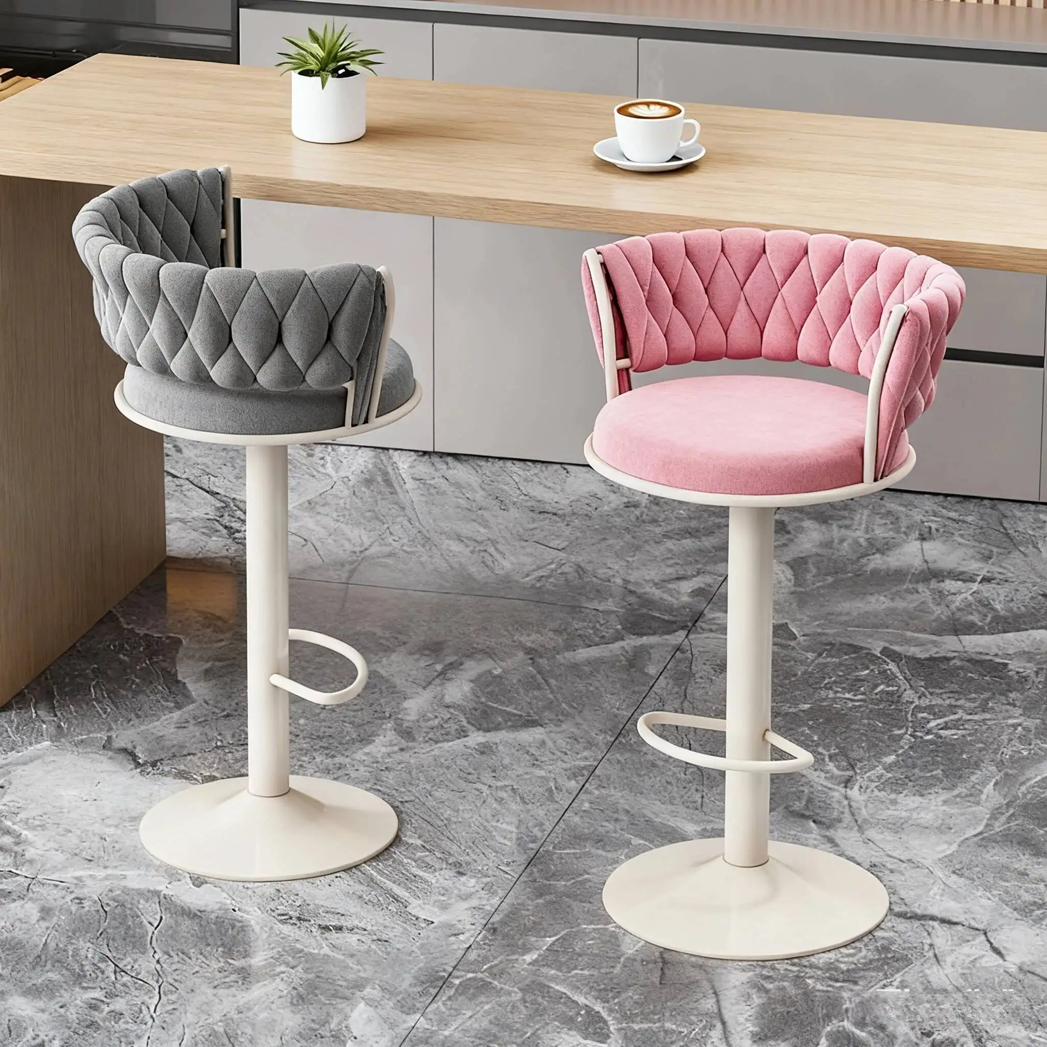 

Роскошный барный стул из велюра с мягкой спинкой, регулируемый поворотный стул для кухонного острова/кафе, высокий стул с обивкой