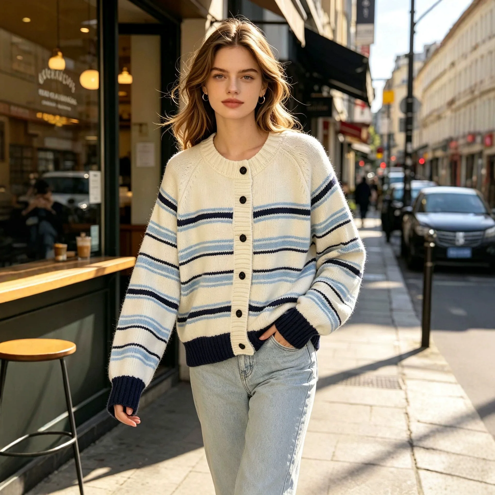 Chic Vintage Fair Isle Sweater Cardigan for Women, Autumn/winter Color-blocking, Loose, Soft, Cozy Knit Jacket Y2K Jumpers