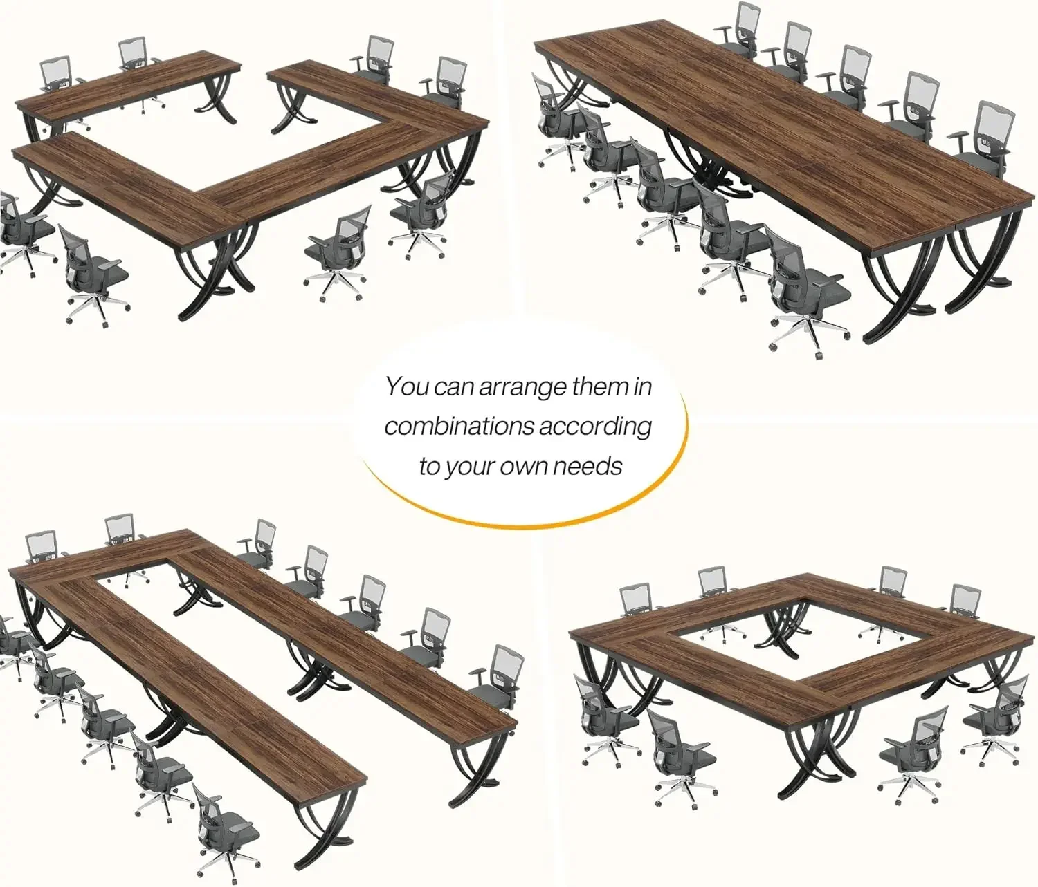 6.5FT Conference Table for 6-8 People, 78 inch Long Rectangular Seminar Table with Strong Metal Frame