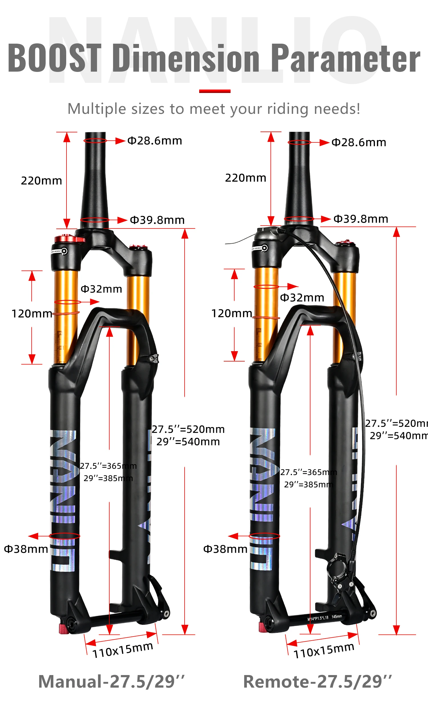 NANLIO X7 PRO MTB Luftfederungsgabel 26 27,5 29 Zoll 120 140mm Federweg mit Rückprall-Einstellung Metallbuchsen Schwarz Gold Fahrradgabel – Detail 12