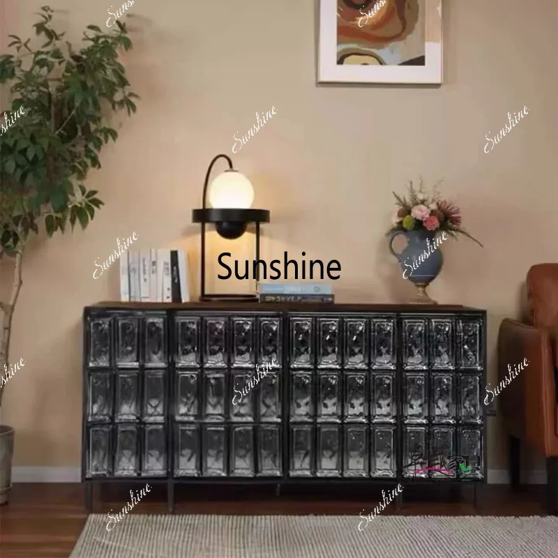Italian minimalist premium crystal glass brick dining side cabinet home art storage villa storage