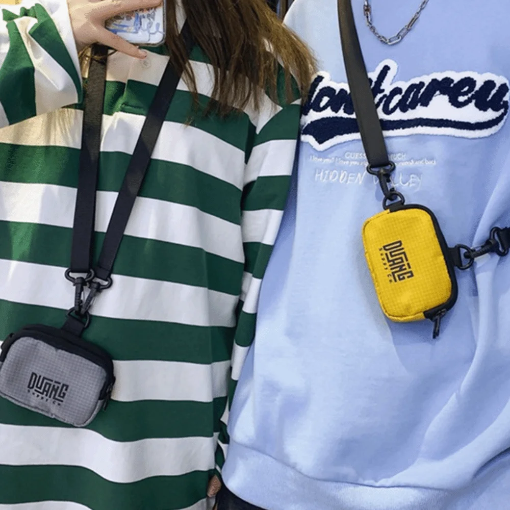 Creative Neck Hanging Nylon Coin Purse Lanyard Japanese Style Mini Storage Bag Letter Earphone Bag Small Item Bag Gifts