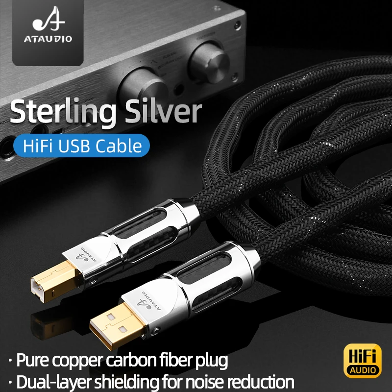 Cable de Audio USB de Plata Pura de Alta Fidelidad ATAUDIO, Cable DAC Tipo A-B, Cable USB A-C C-B C-C de Alta Calidad para Amplificador DAC de Alta Fidelidad