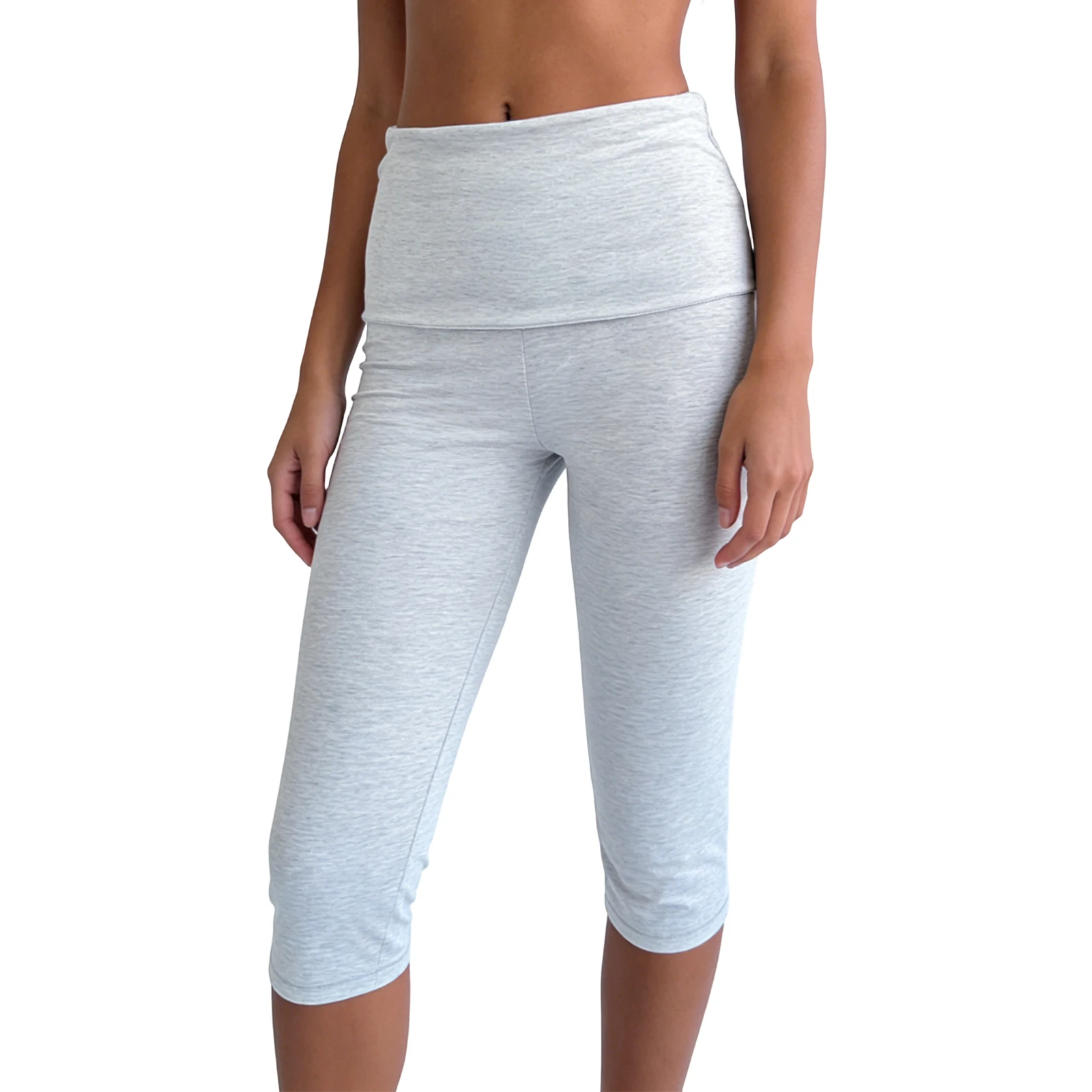 

2026 Sexy Women's Capri Pants Summer Ladies Solid Color Foldover Waistband Summer Casual Cropped Pants Stretch Crop Leggings