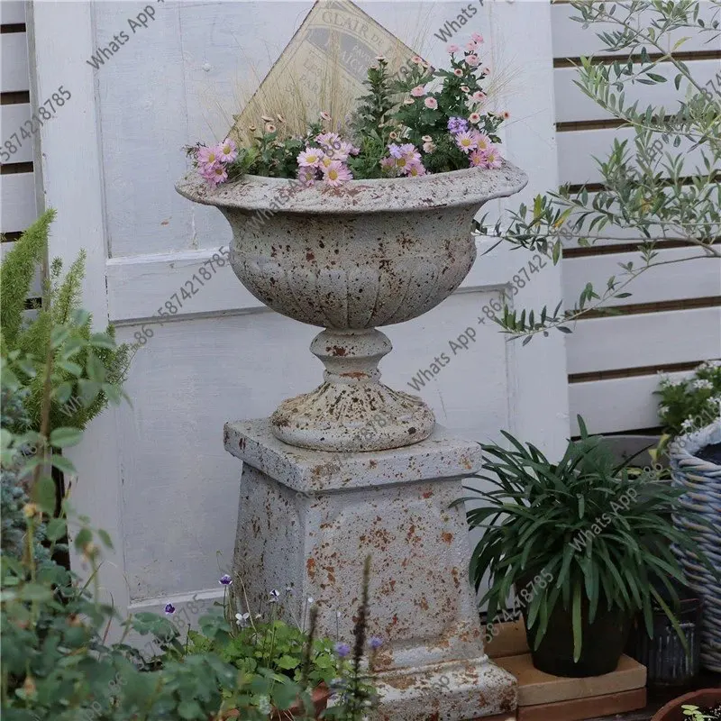 Retro old Roman column wine glass flower pot outdoor courtyard garden ornament imitation cast iron groceries wind garden decorat