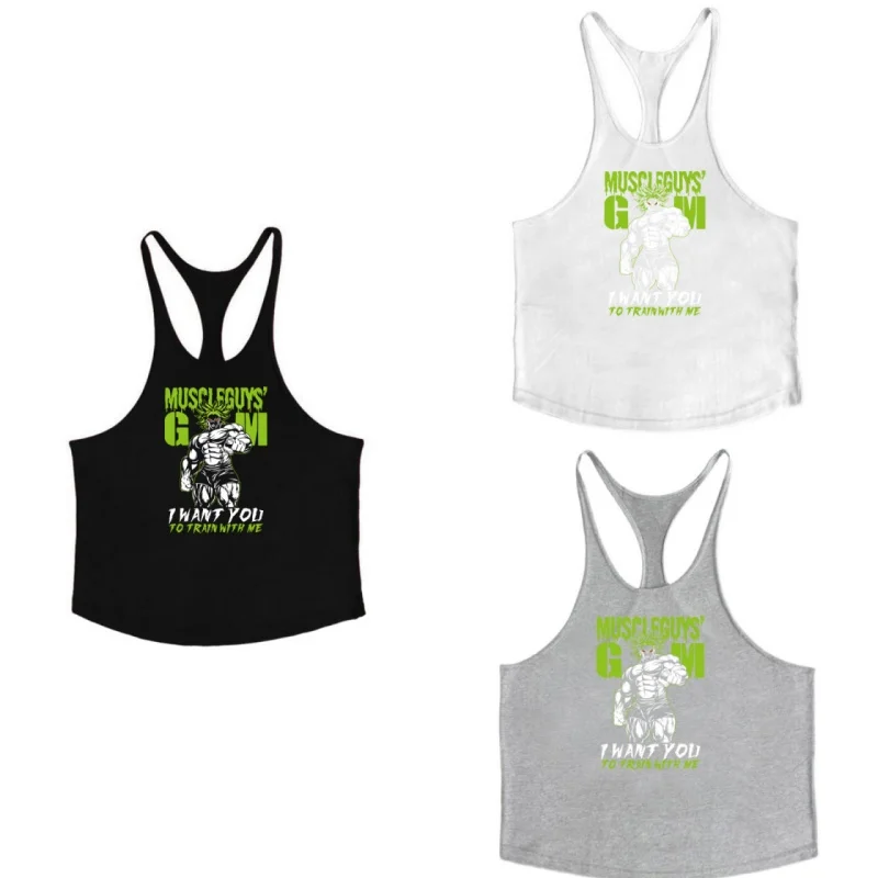 Sports strap vest fitness men's pure cotton sleeveless I-shaped suspender loose muscle men's fitness training clothes