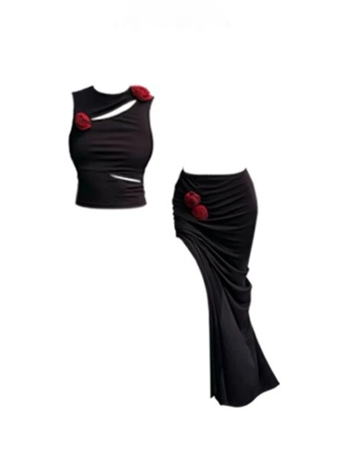 

Комплект: асимметричный длинный жилет с вырезами и юбка с разрезом, уличный стиль, весенняя коллекция, большие размеры, женское модное платье без рукавов