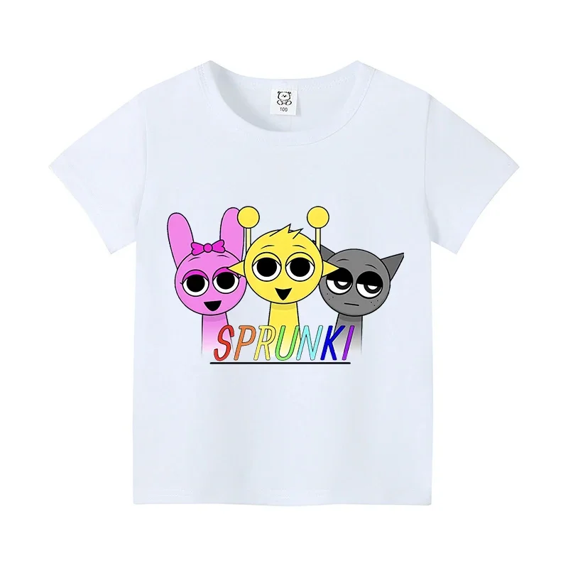 Game Sprunki Children T Shirt Girl Boy Summer Clothes Baby Cotton Tee Shirts Print Short Sleeve Kid Tops Toddler Anime Tees Gift