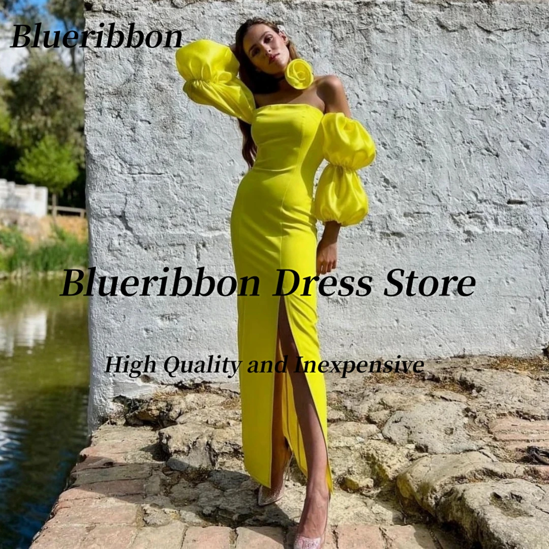 

Blueribbon Vestidos De Gala Party Women Wear Strapless Prom Dresses Long Sleeves Evening Gowns Side Slit Cocktail Dress