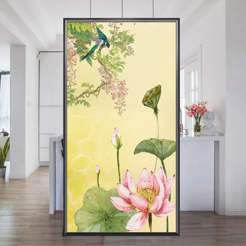 

Window Film Privacy Frosted Glass Sticker Heat Insulation and Sunscreen Lotus Decoration Adhesive sticker for Home